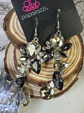 paparazzi Smoky Crystal Teardrop Statement Earrings - Silver